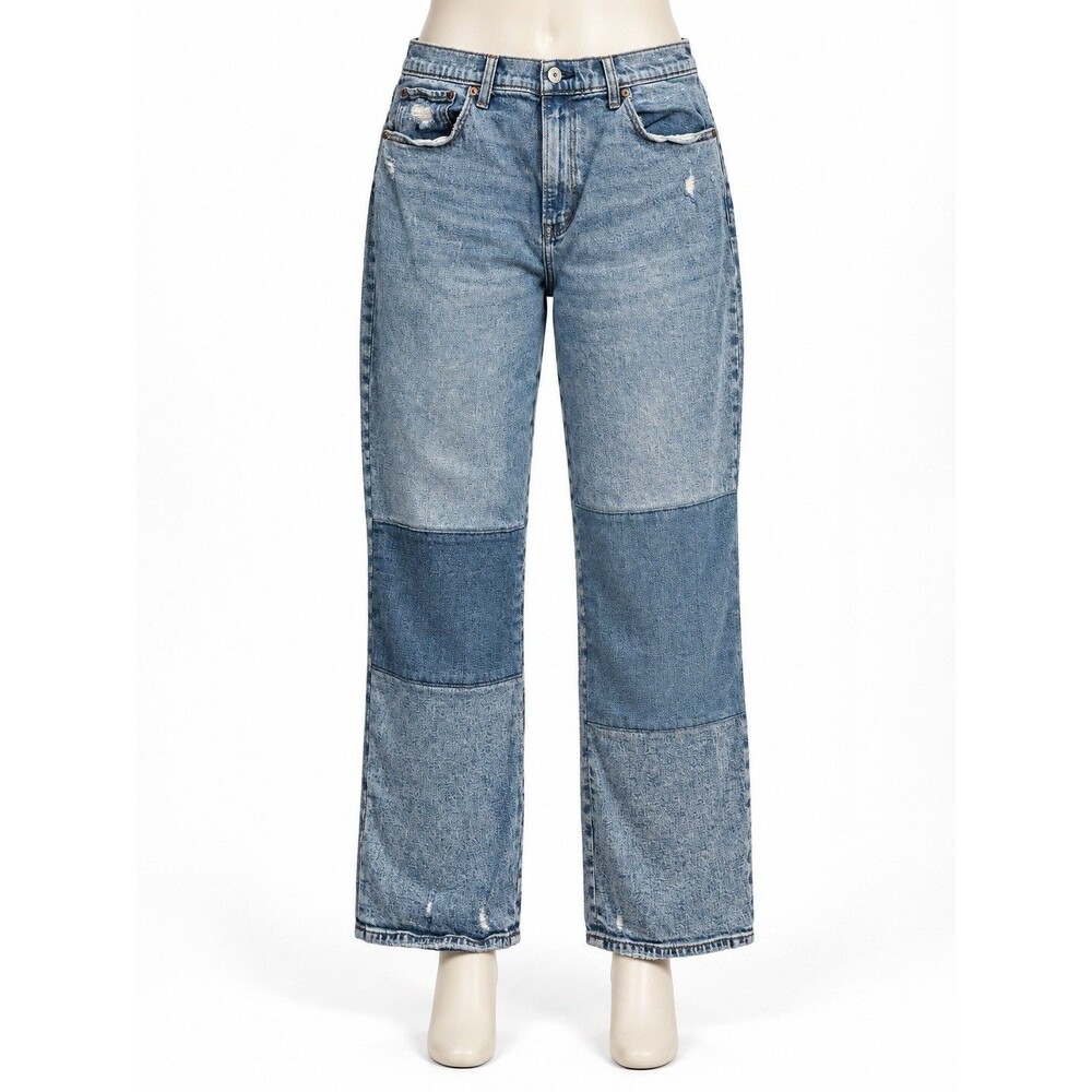 Abercrombie Fitch 33/16 Ultra High Rise Ankle Straight Jeans Light Wash Distress